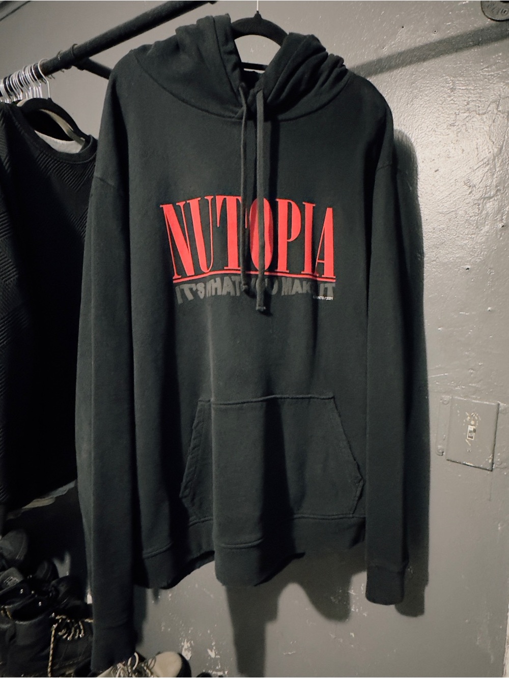 All Saints Black Hoodie with Red NUTOPIA Chest Print